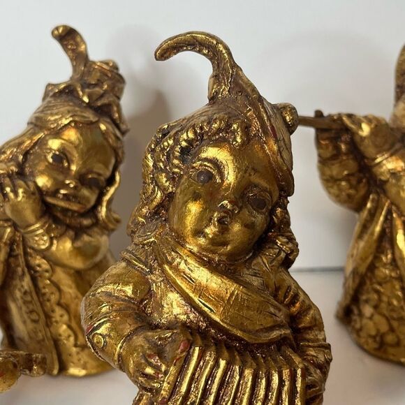 Vintage ARP Paper Mache Light‎ Figurine Musicians Gold Gilt 6” Japan Set of 6 - Picture 8 of 12